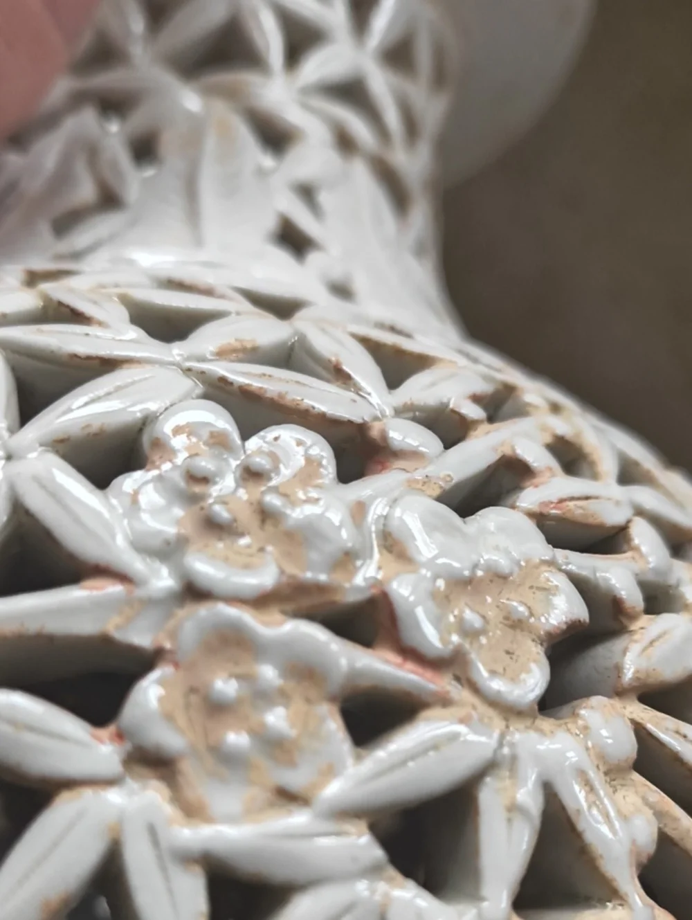 White Ceramic Lattice Cherry Blossom Vase 11.5